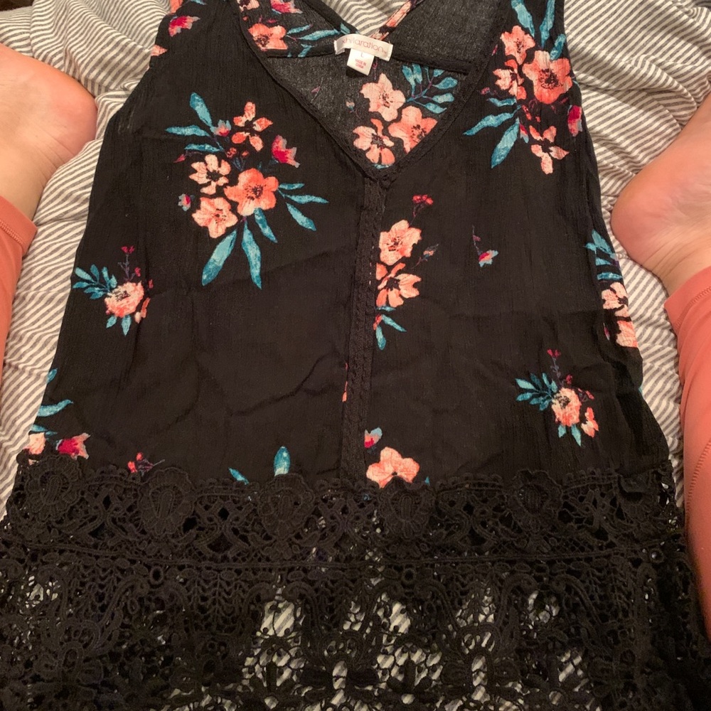 Floral and Crochet Tank